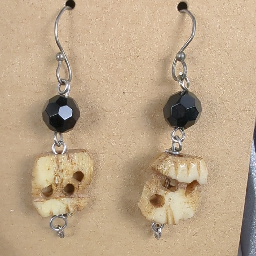Hand Made Cream and Black Bead Drop Earrings — Natural Stone Style